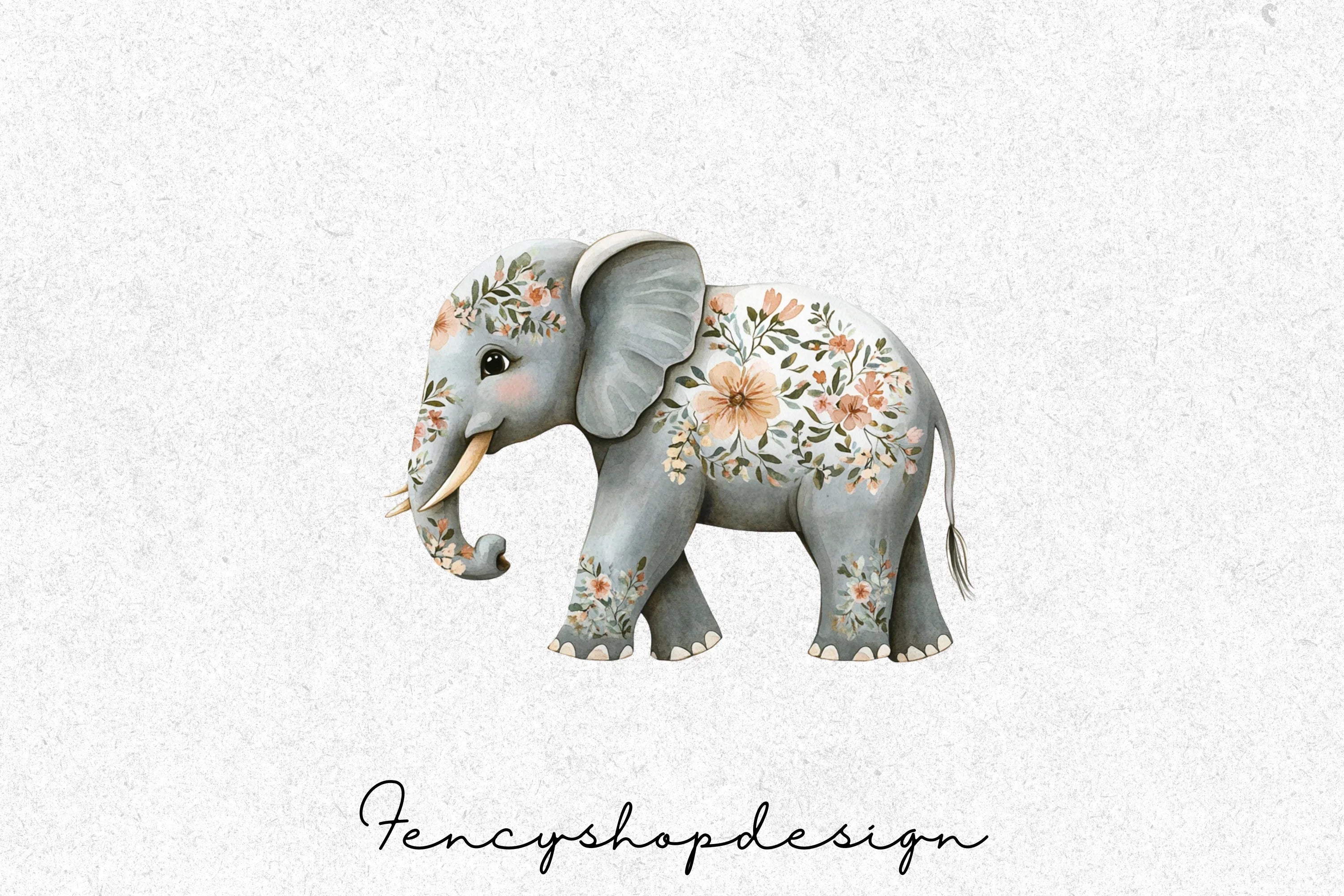 Floral Baby Elephant Clipart Bundle
