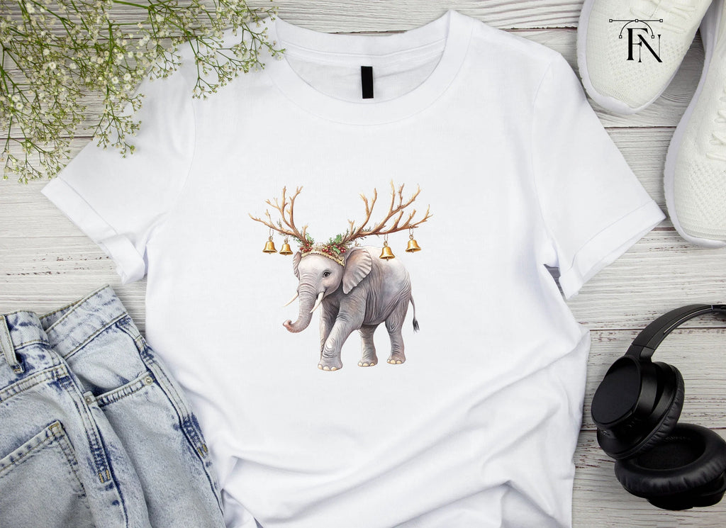 Christmas Elephant with Antlers Clipart Bundle