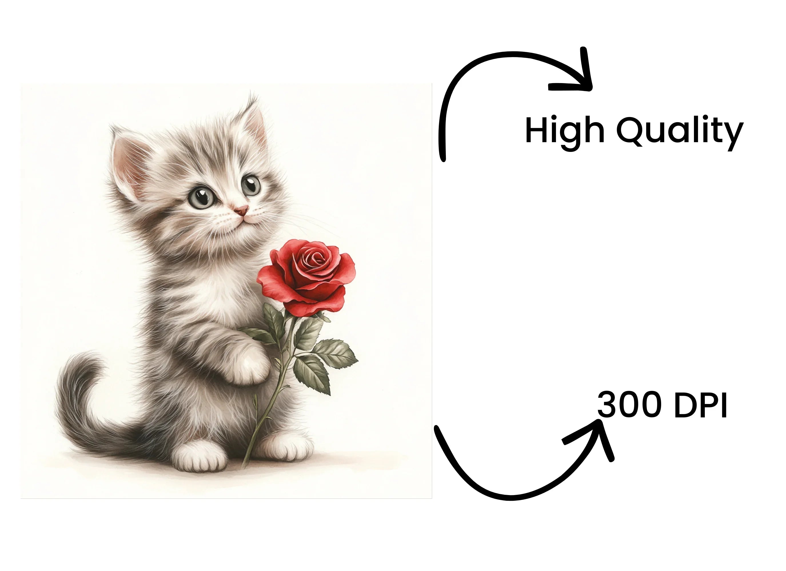 Sweet Kittens with Red Roses Clipart Bundle