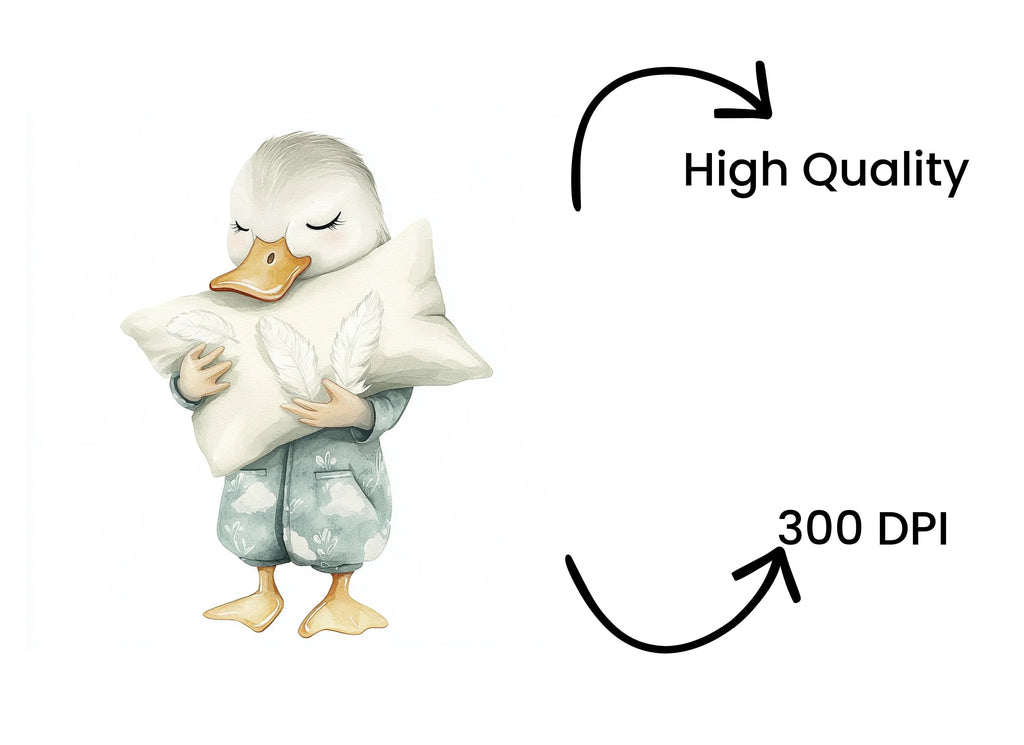 Sleeping Duckling with Pillow Clipart Bundle