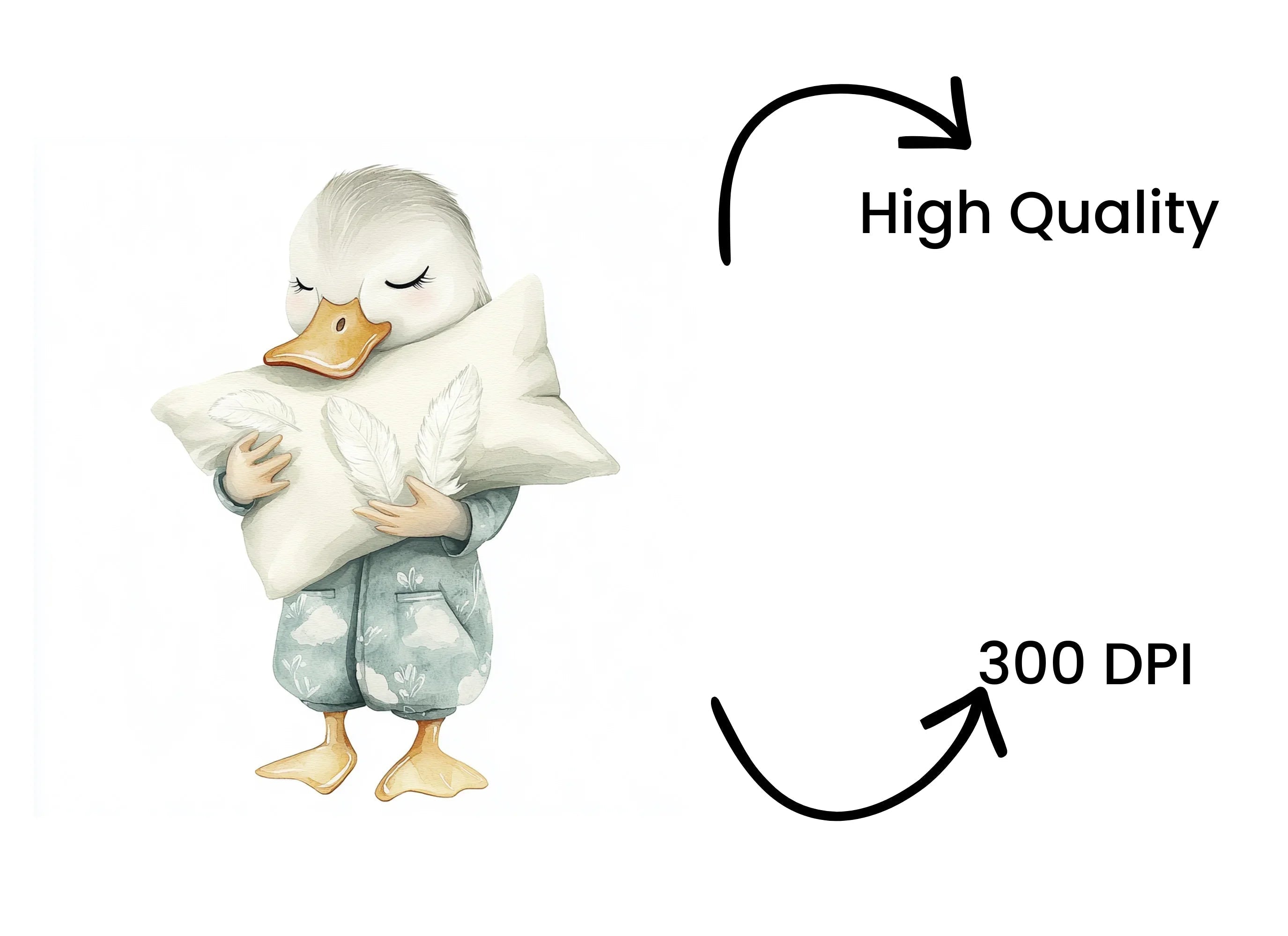 Sleeping Duckling with Pillow Clipart Bundle