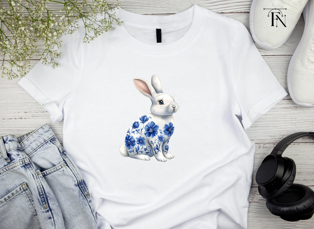 Blue and White Floral Bunny Clipart Bundle