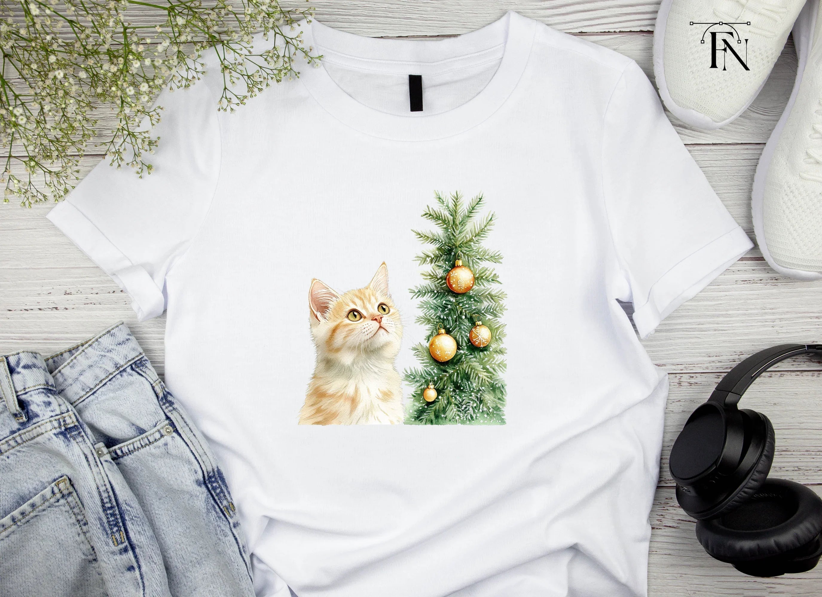 Christmas Cats with Festive Trees Clipart Bundle