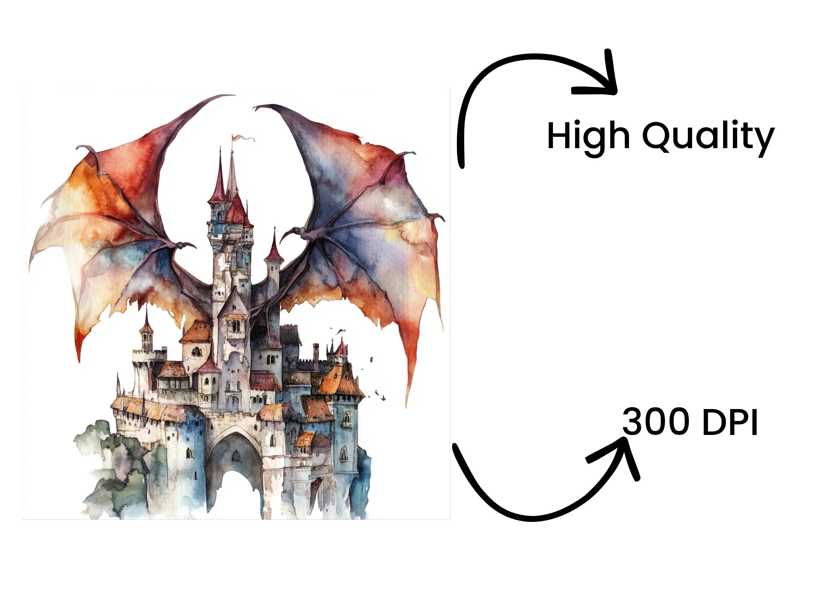 Fantasy Dragon Castle Clipart Bundle