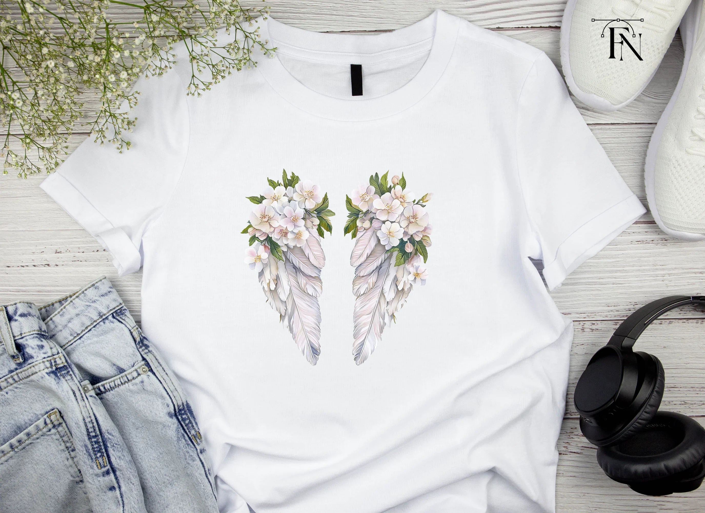 Elegant White Feather Angel Wings Clipart Bundle