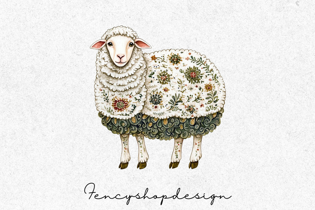 Whimsical Patterned Sheep Clipart Bundle