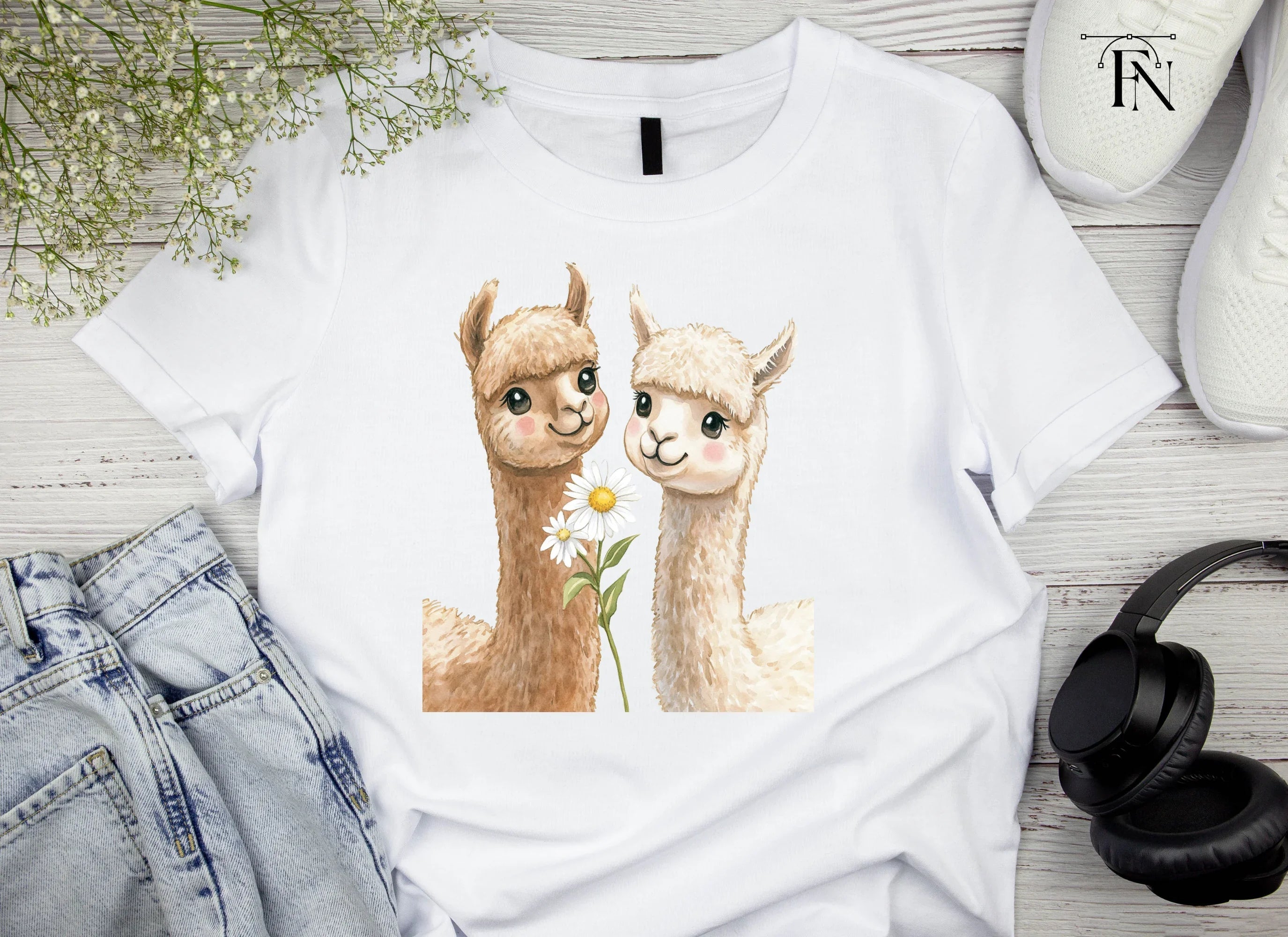 Alpaca Friends with Daisies Clipart Bundle