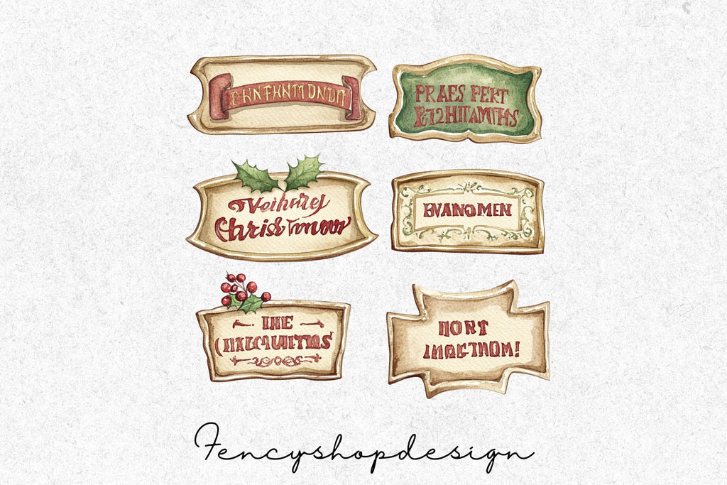 Vintage Christmas Labels Tags Clipart Bundle