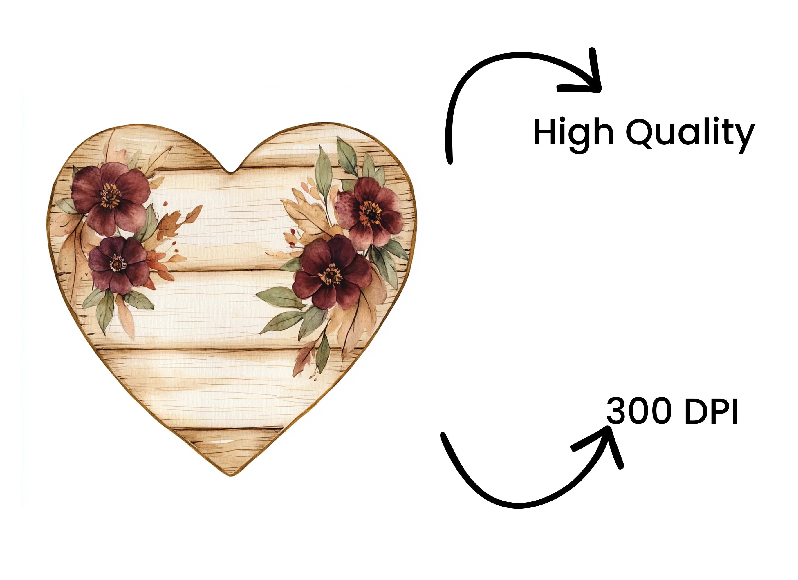 Rustic Wooden Heart Floral Clipart Bundle