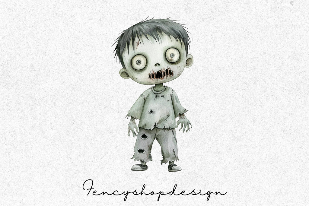 Spooky Cute Zombie Boy Halloween Clipart Bundle