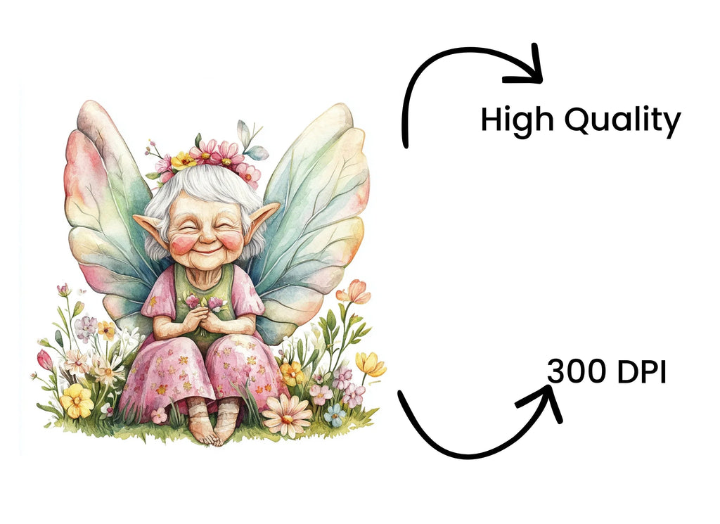 Joyful Elderly Fairy Faces Clipart Bundle