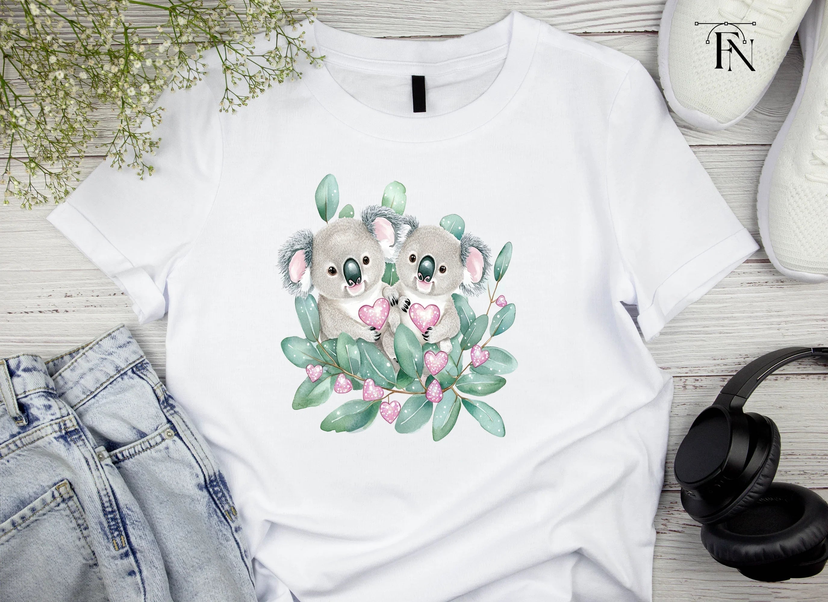 Cute Koala Couple with Pink Hearts Clipart Bundle