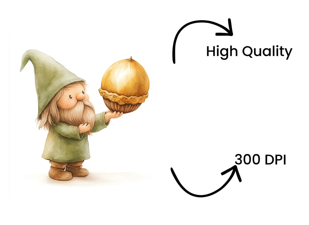 Cute Garden Gnome with Golden Acorn Clipart Bundle
