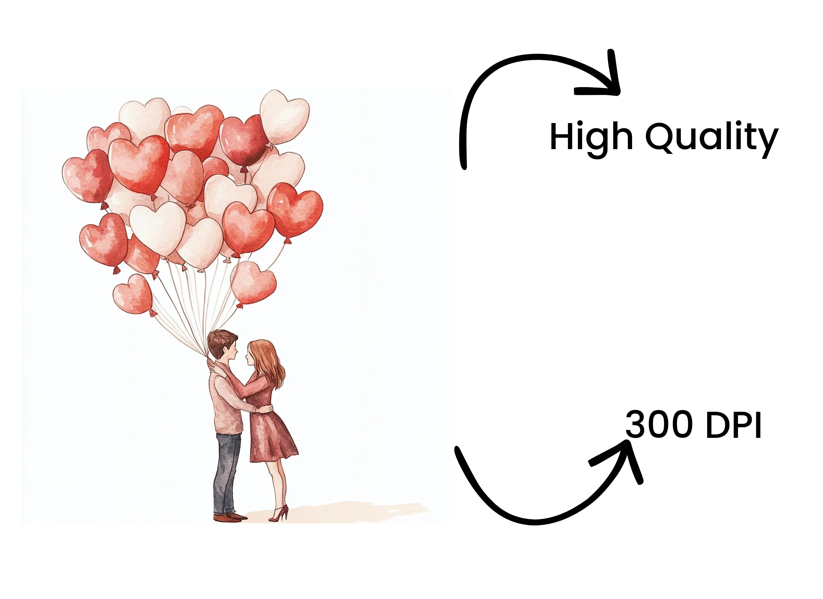 Romantic Couple with Heart Balloons Clipart Bundle