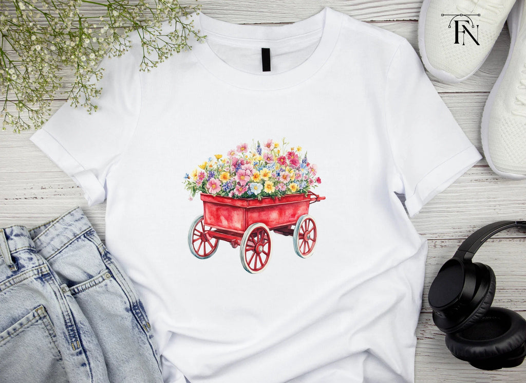 Red Wagon with Spring Flowers Clipart Bundle