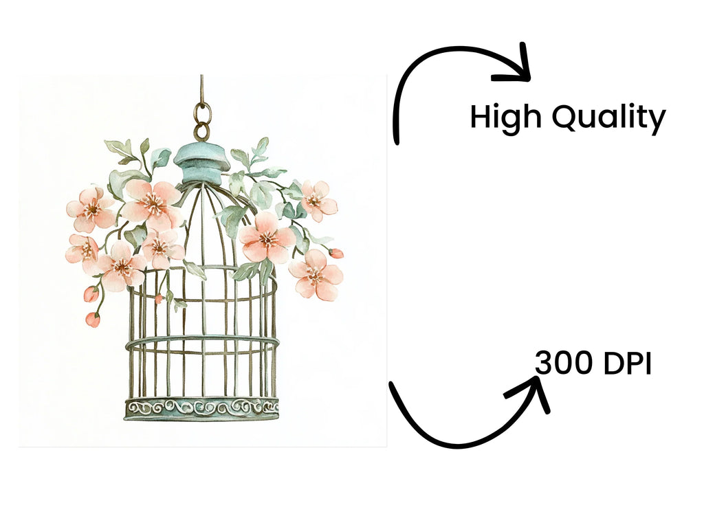 Charming Floral Birdcage Clipart Bundle