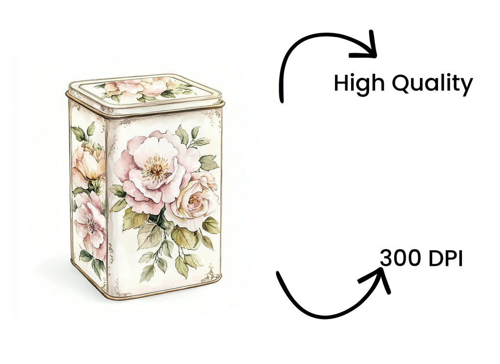 Vintage Floral Tin Box Clipart Bundle