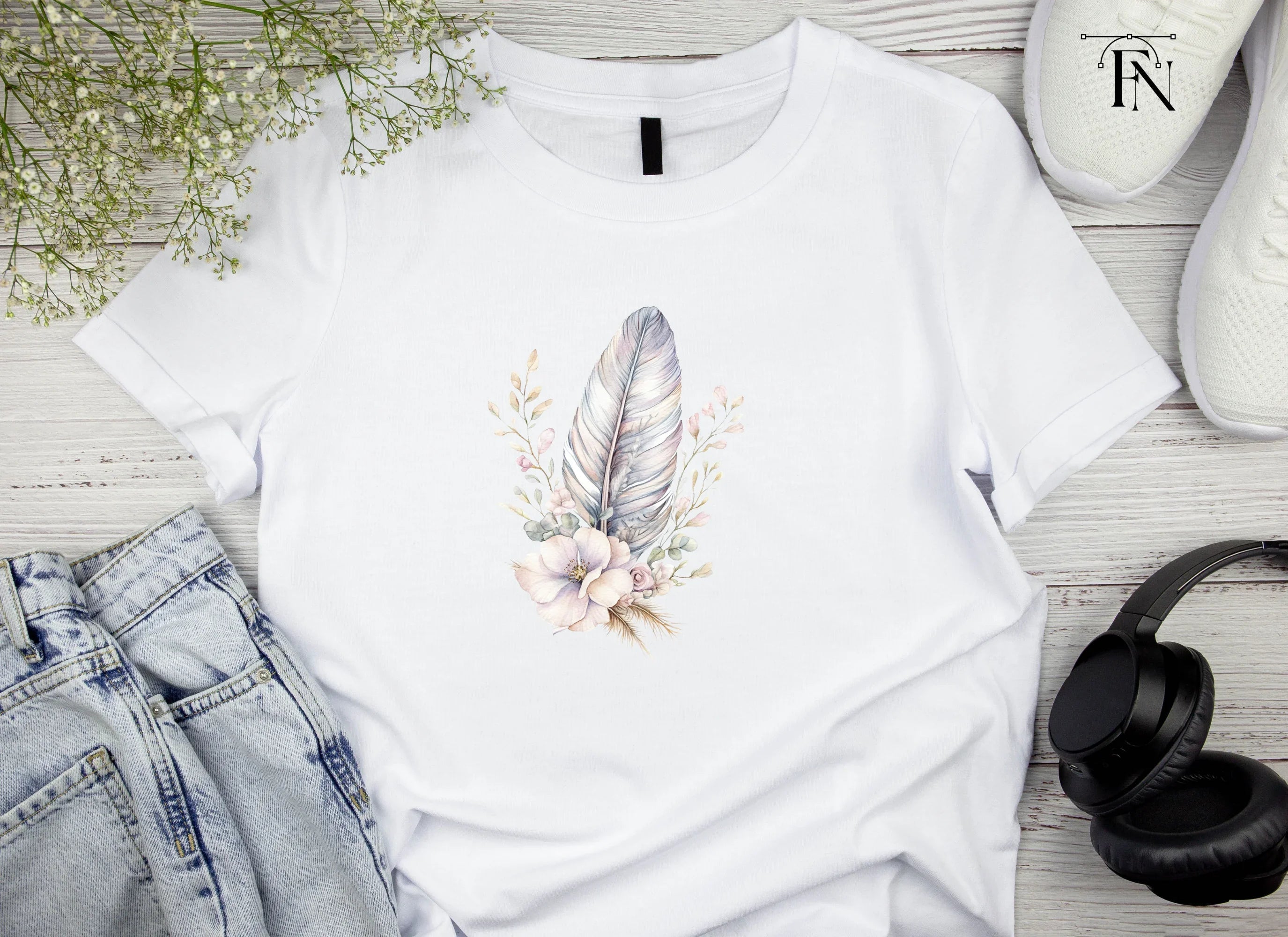 Feather Flower Clipart Bundle