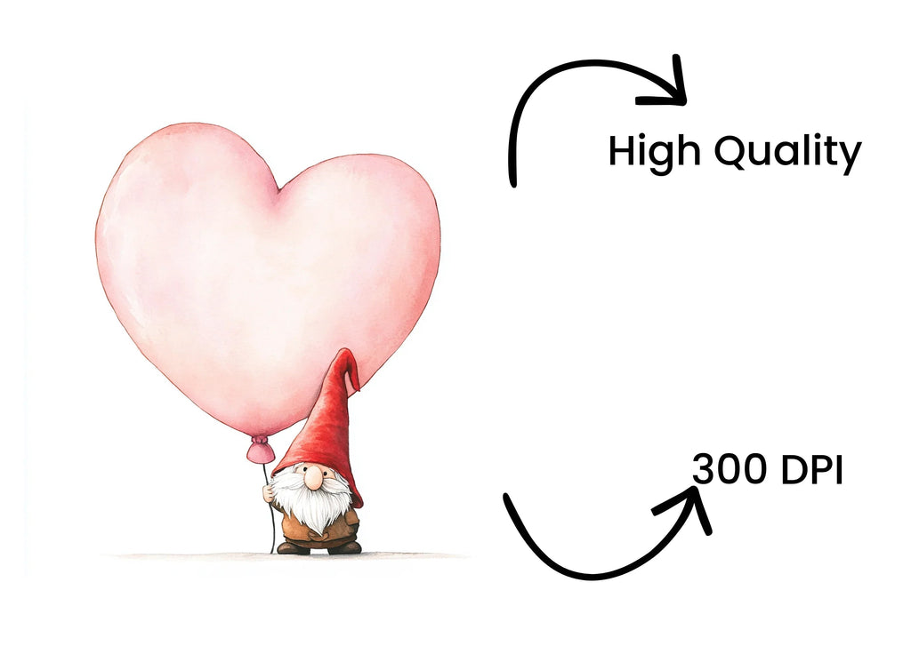 Cute Gnomes with Pink Heart Balloons Clipart Bundle