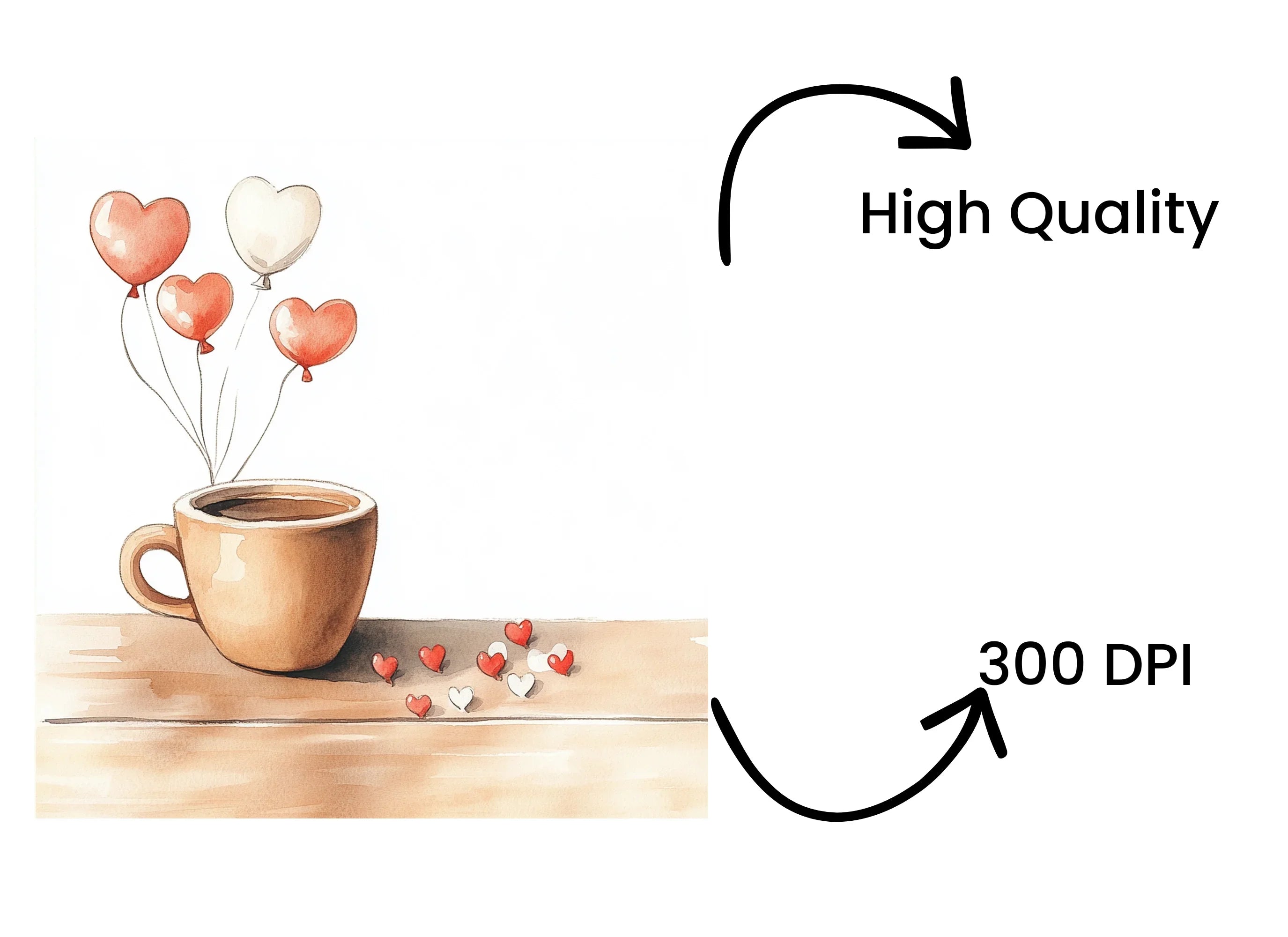 Coffee Cup Heart Balloons Clipart Bundle