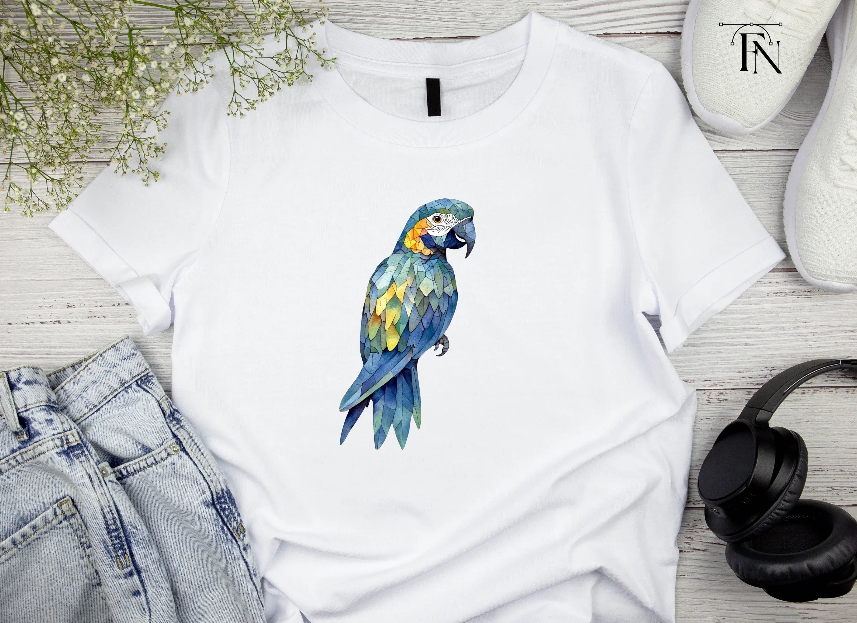 Geometric Blue Macaw Clipart Bundle