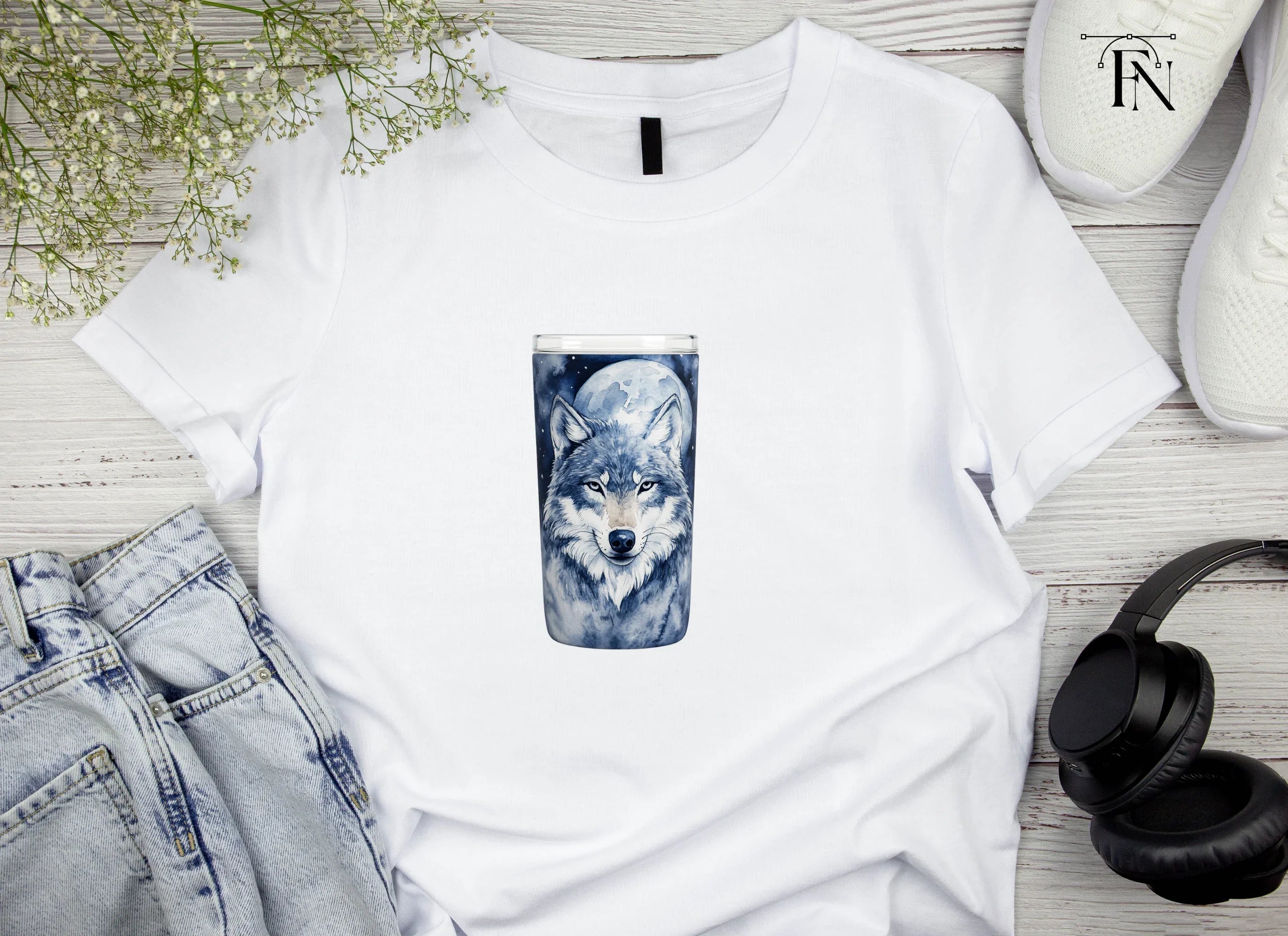 Blue Wolf Moon Tumbler Clipart Bundle