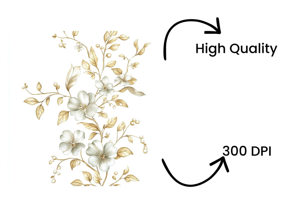 Delicate Golden Floral Clipart Bundle