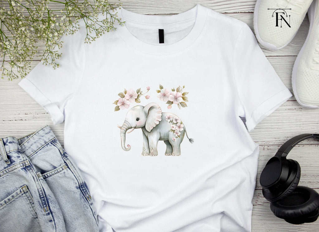 Cute Elephant with Flowers Clipart Bundle