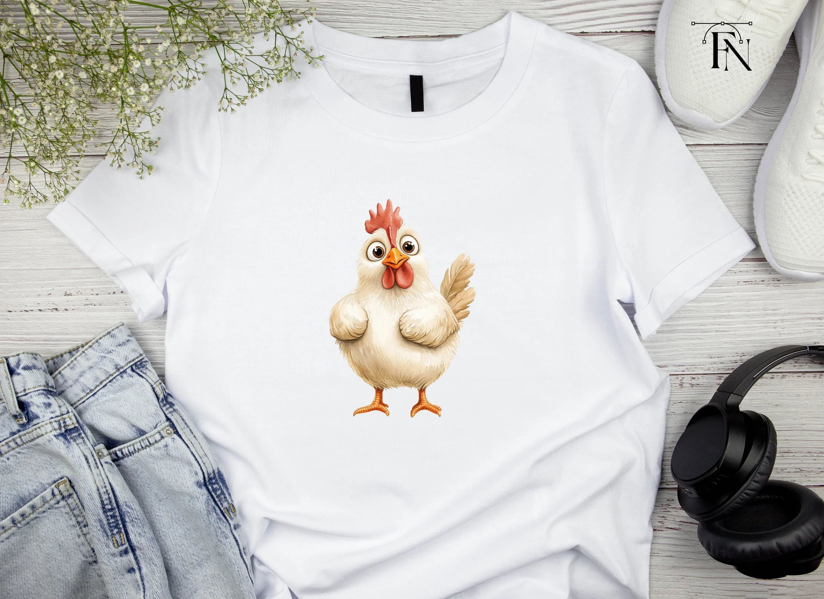 Cute White Chicken Illustration Clipart Bundle