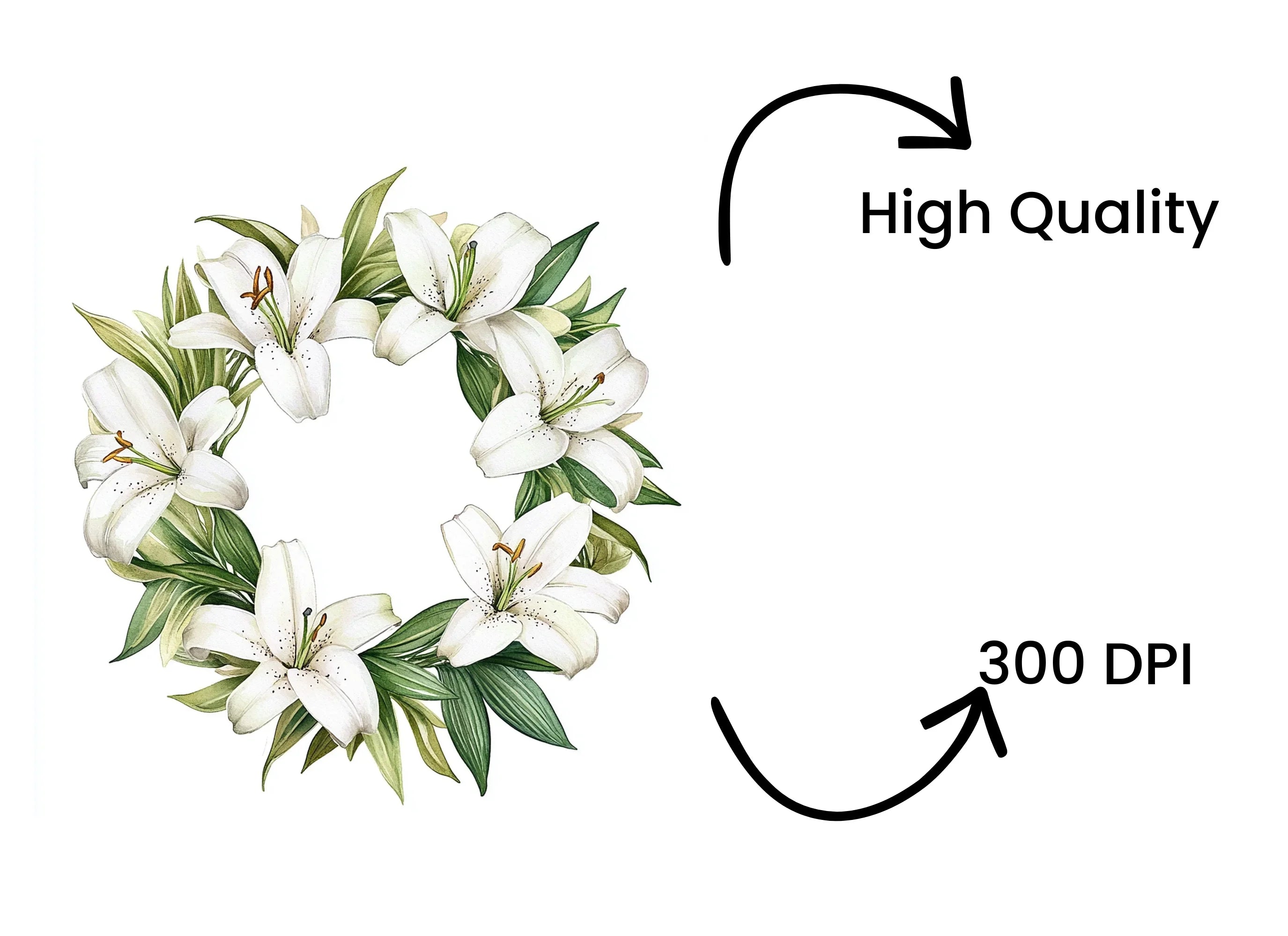Stunning White Lily Wreath Clipart Bundle
