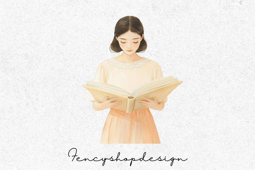 Women Reading Book Clipart Bundle