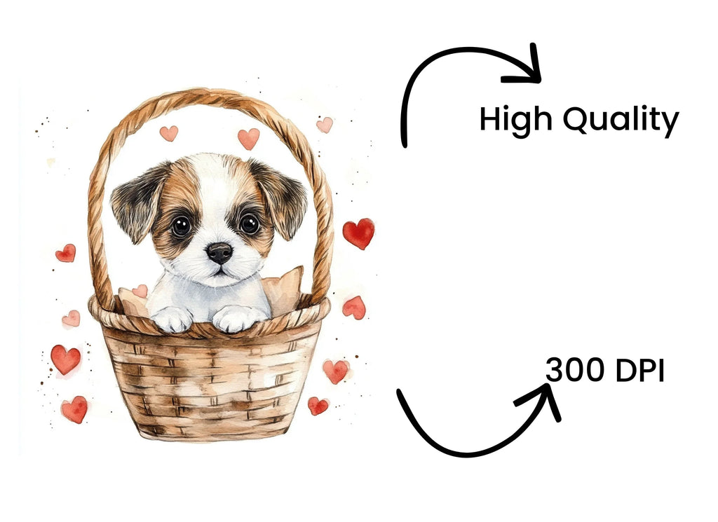 Valentine Puppies in Baskets Clipart Bundle