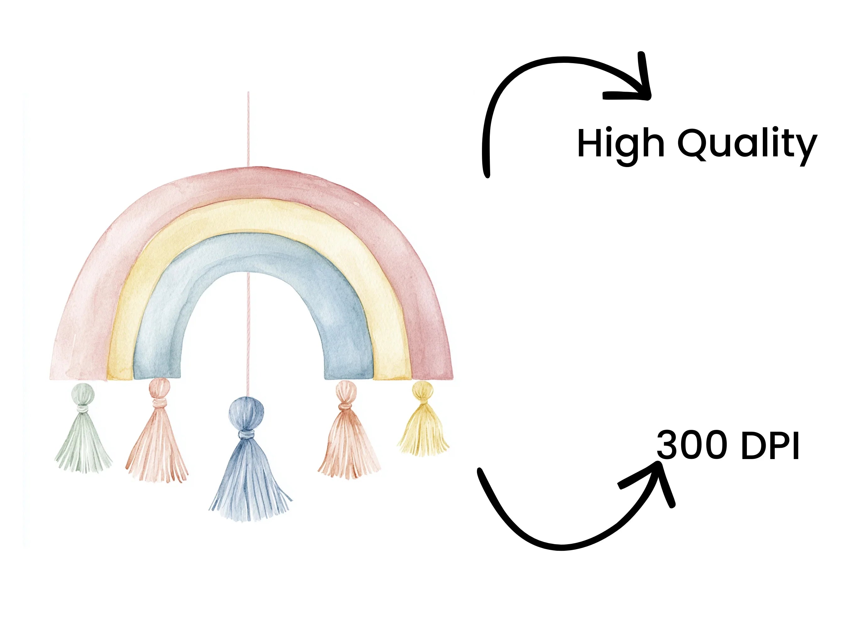 Boho Rainbow Tassel Clipart Bundle