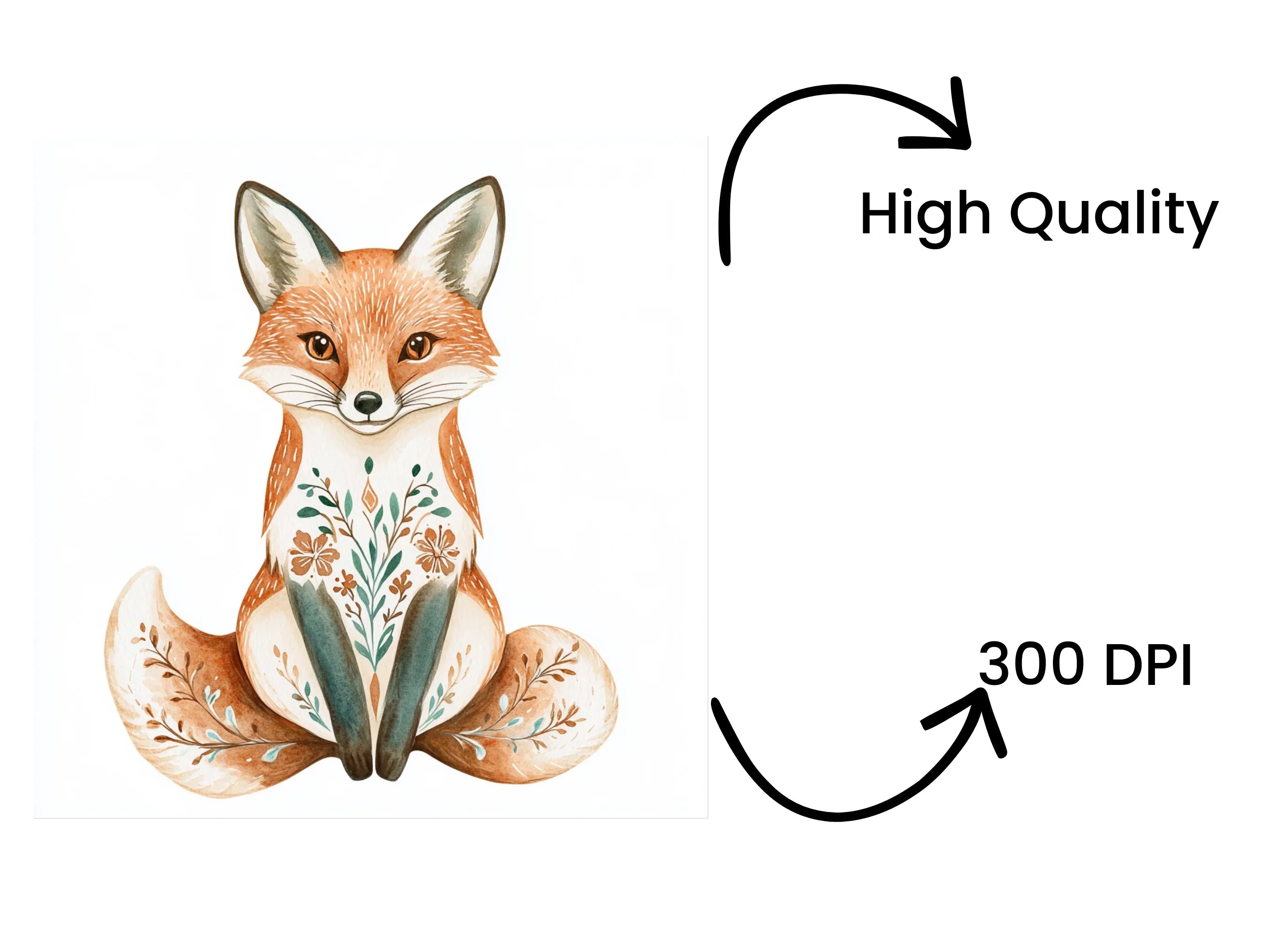 Elegant Floral Fox Clipart Bundle
