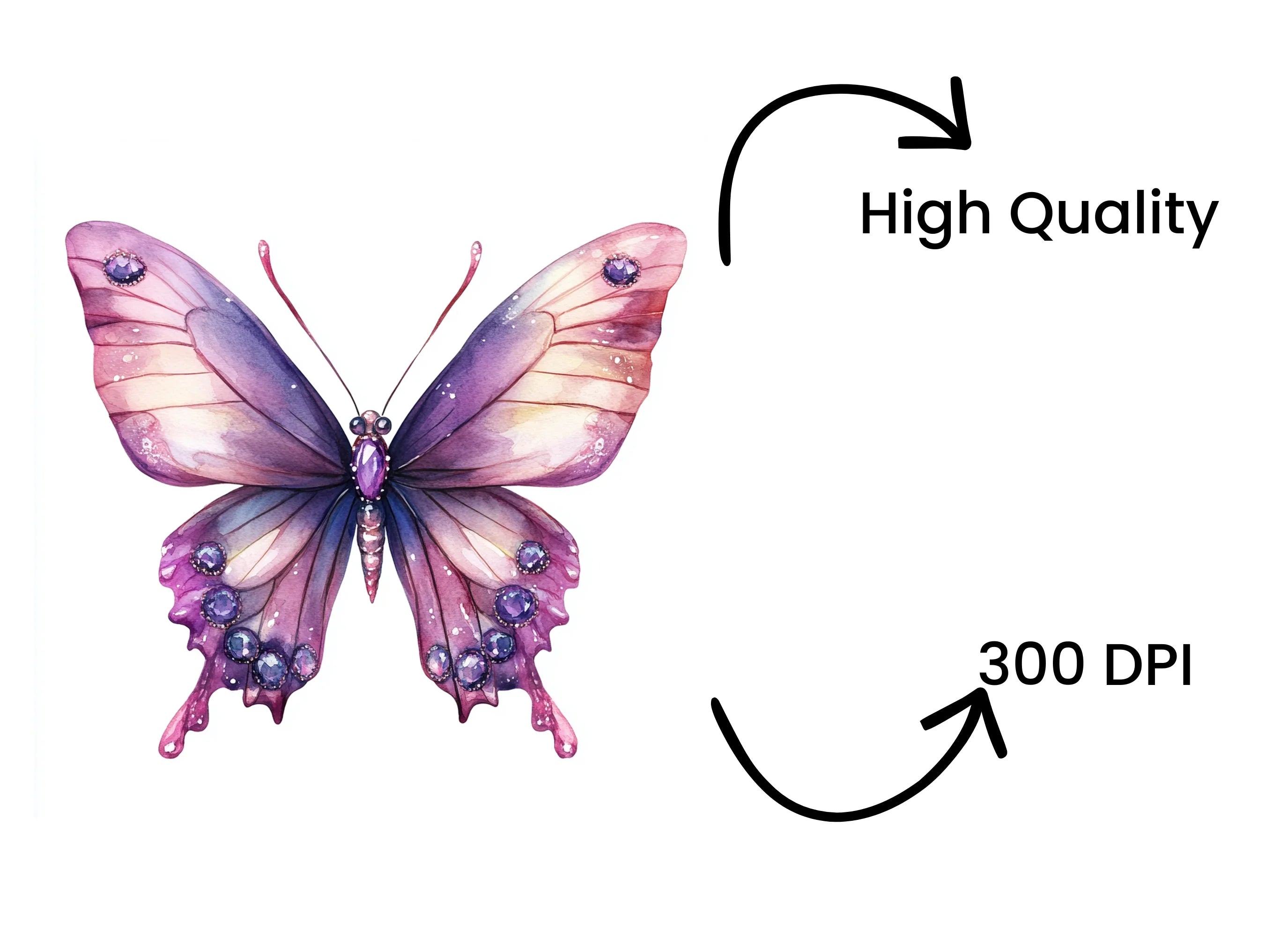 Purple Pink Jeweled Butterfly Clipart Bundle