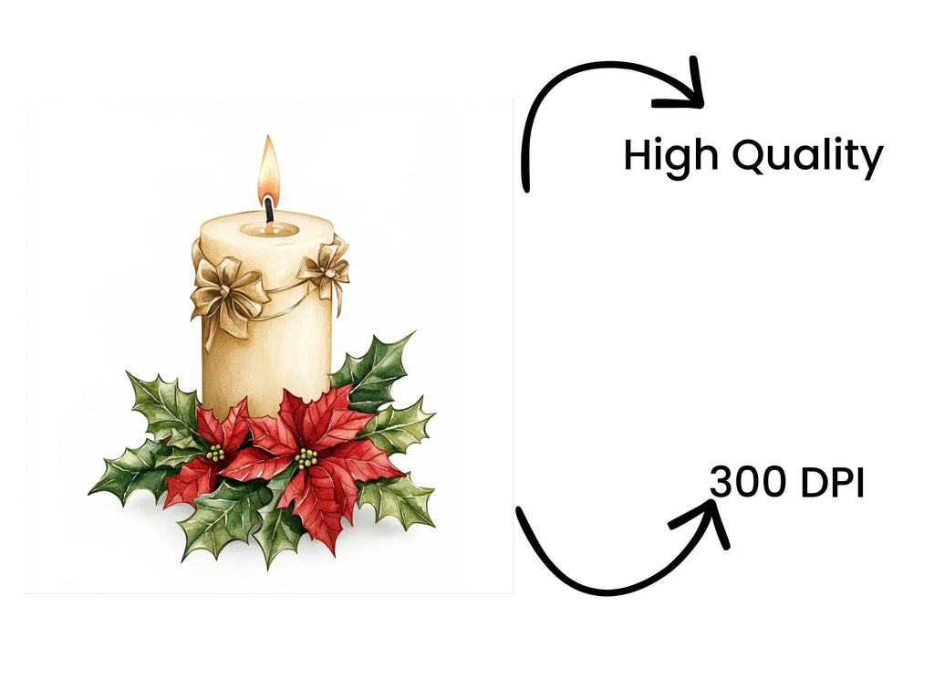 Christmas Candles and Poinsettias Clipart Bundle