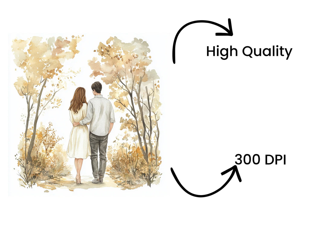 Couple Walking in Autumn Forest Clipart Bundle