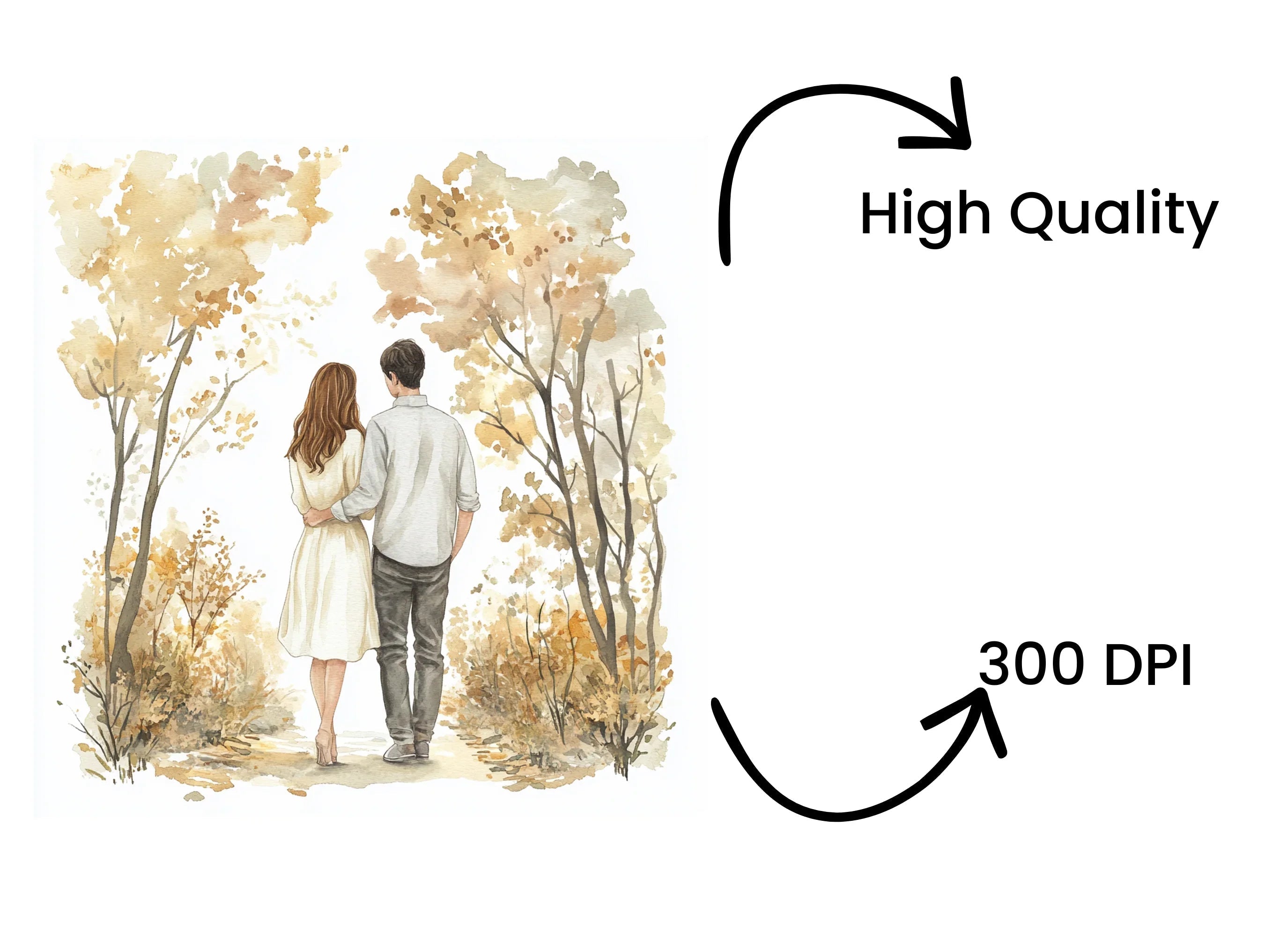 Couple Walking in Autumn Forest Clipart Bundle