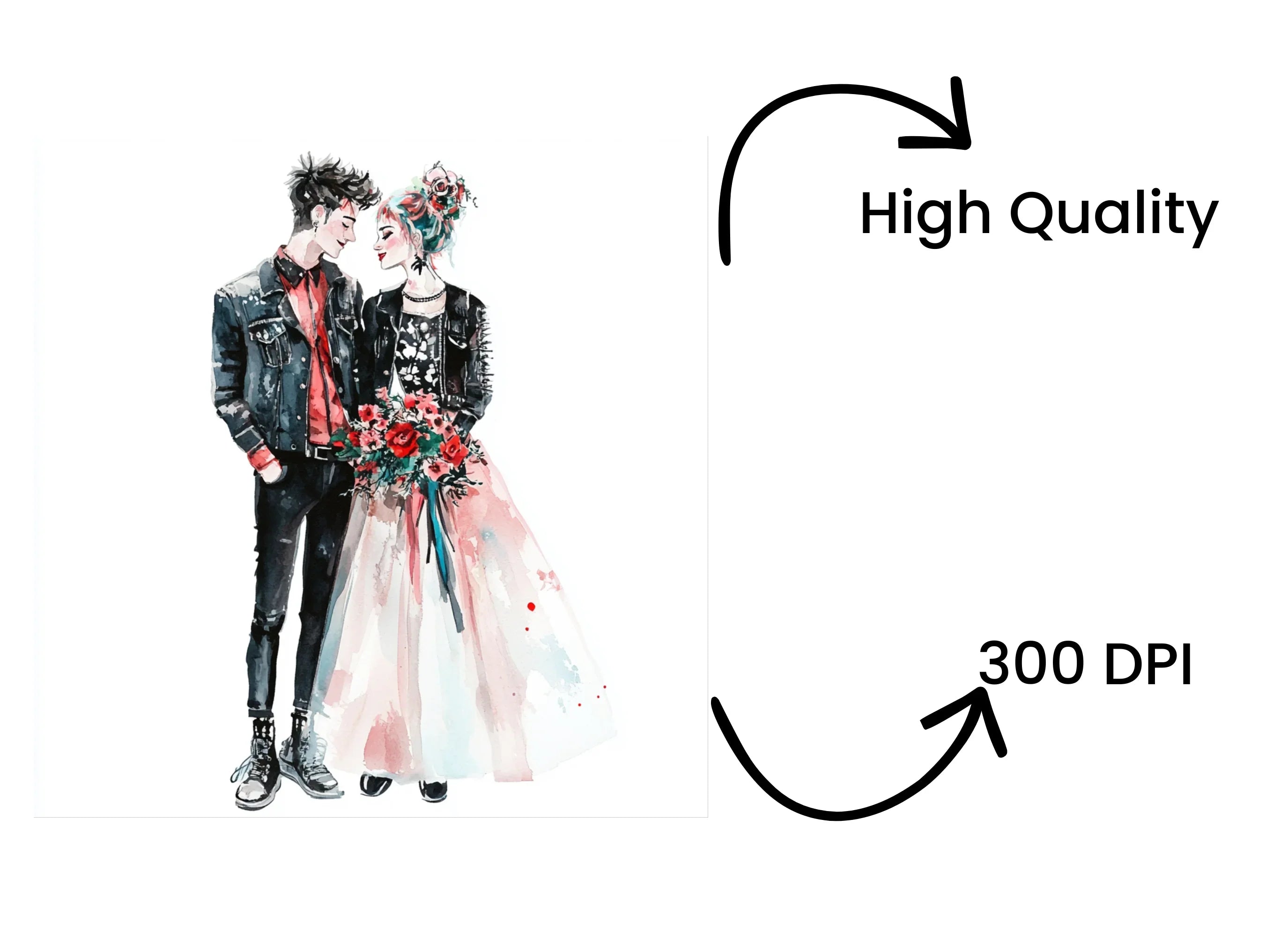 Punk Rock Wedding Couple Clipart Bundle