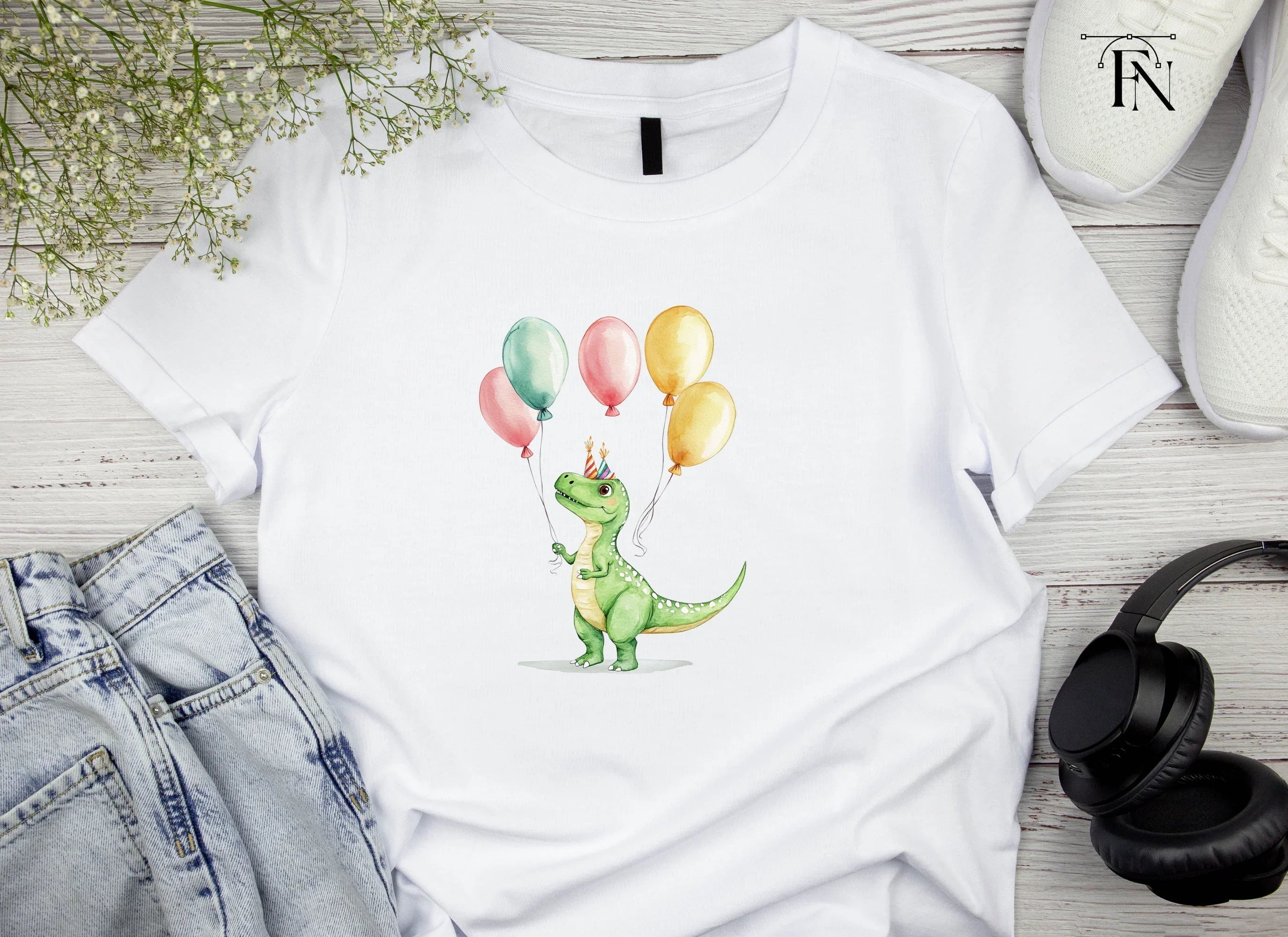 Cute Dinosaur Birthday Balloons Clipart Bundle