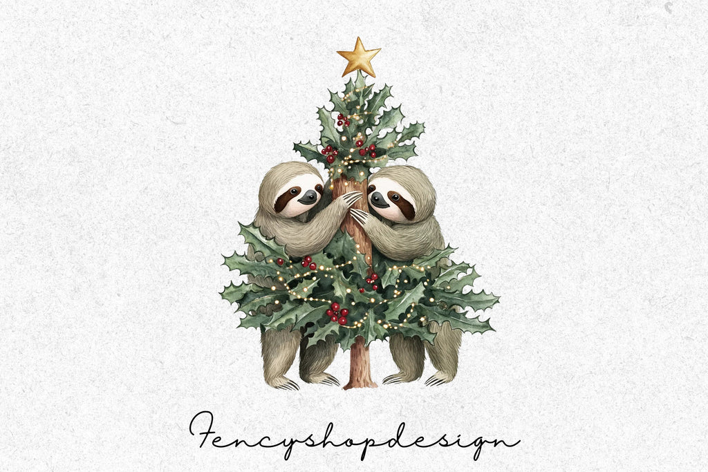 Christmas Sloth Family Clipart Bundle