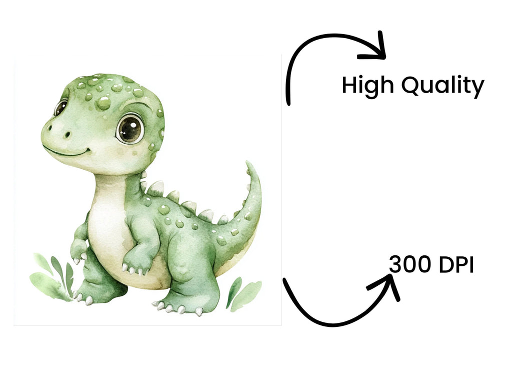 Cute Green Baby Dinosaur Clipart Bundle