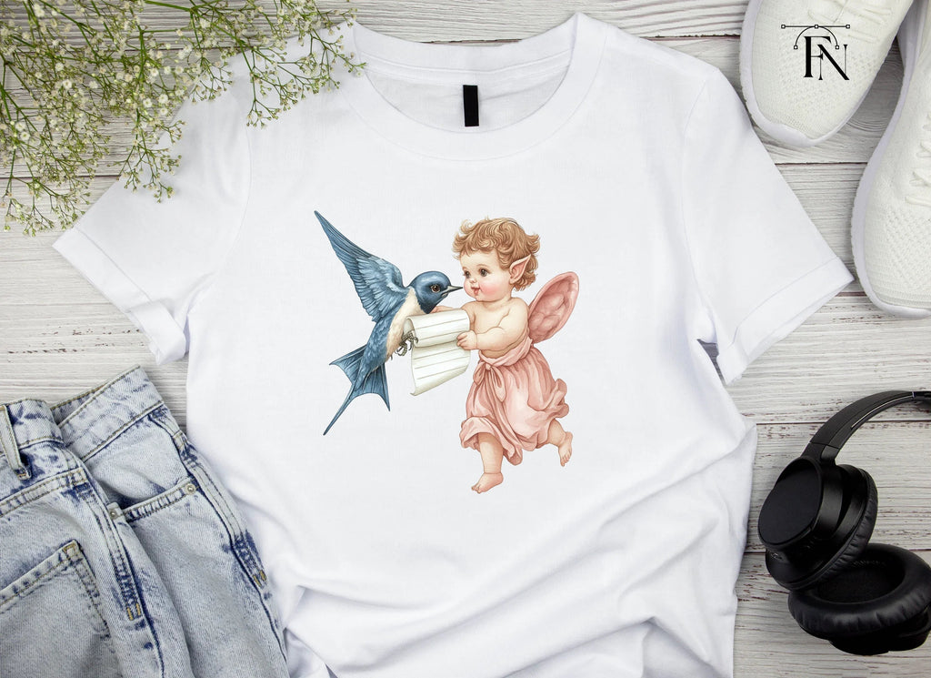 Cute Cherubs with Birds and Scrolls Clipart Bundle