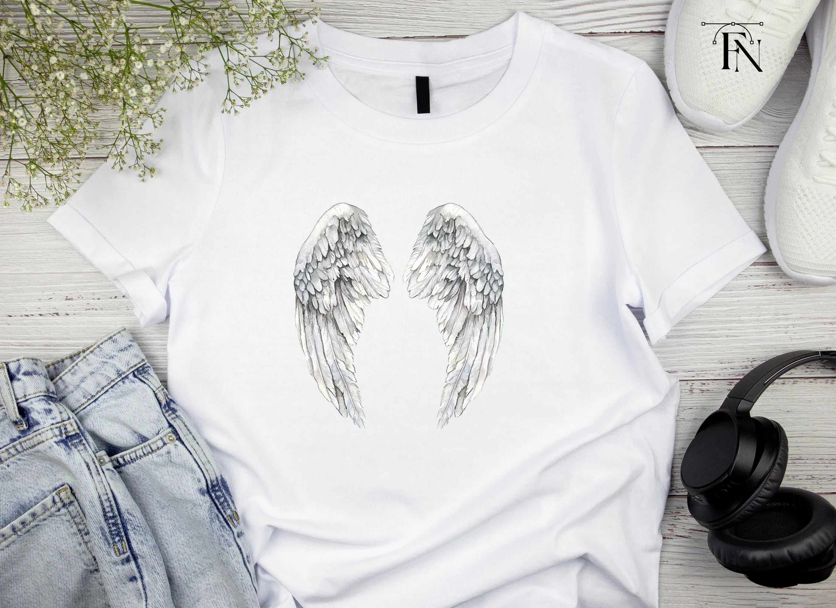 Elegant White Angel Wings Clipart Bundle