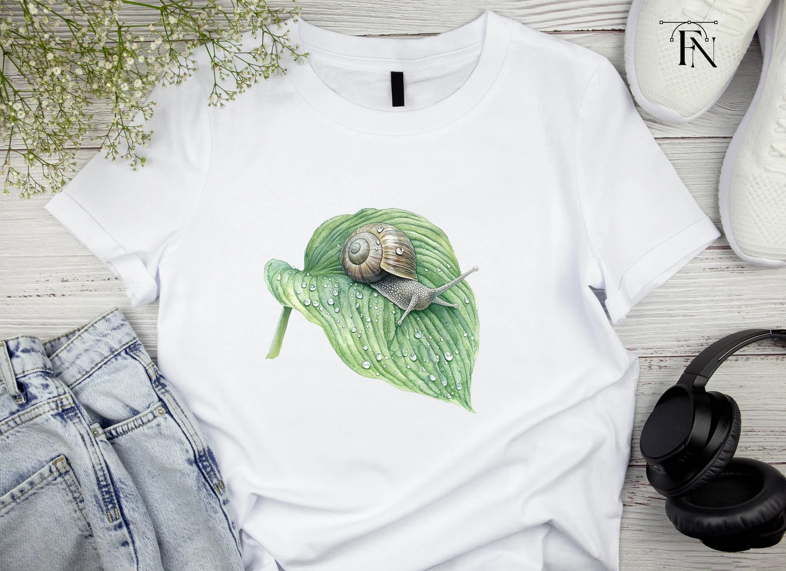 Snails on Wet Leaves Clipart Bundle