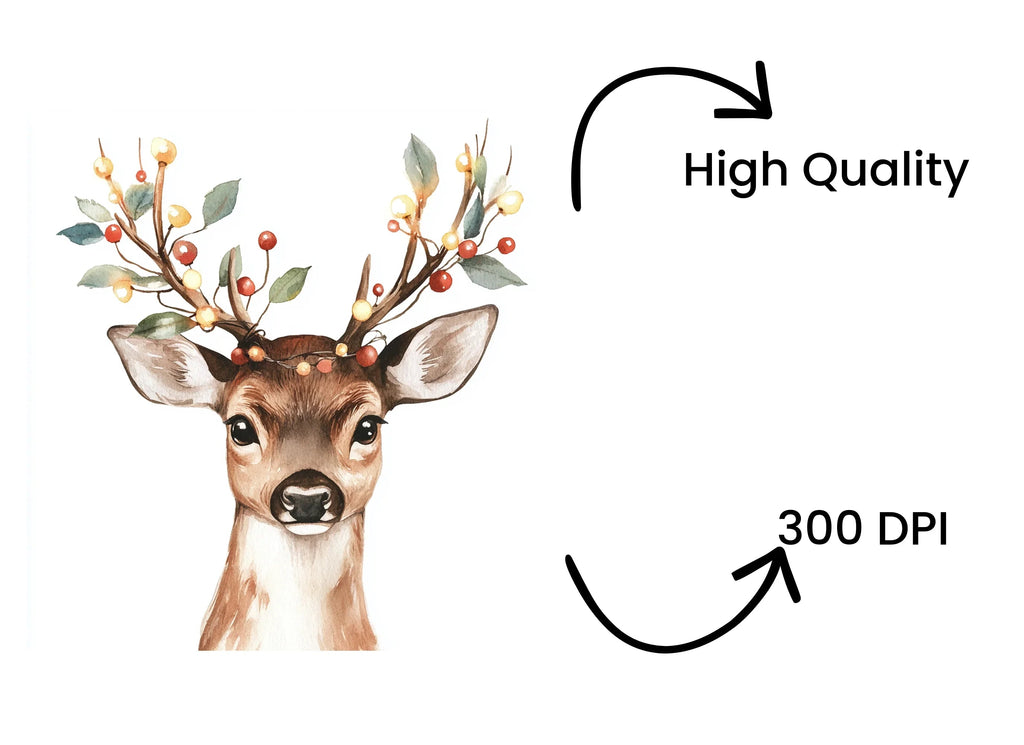 Festive Deer Head with Lights Clipart Bundle