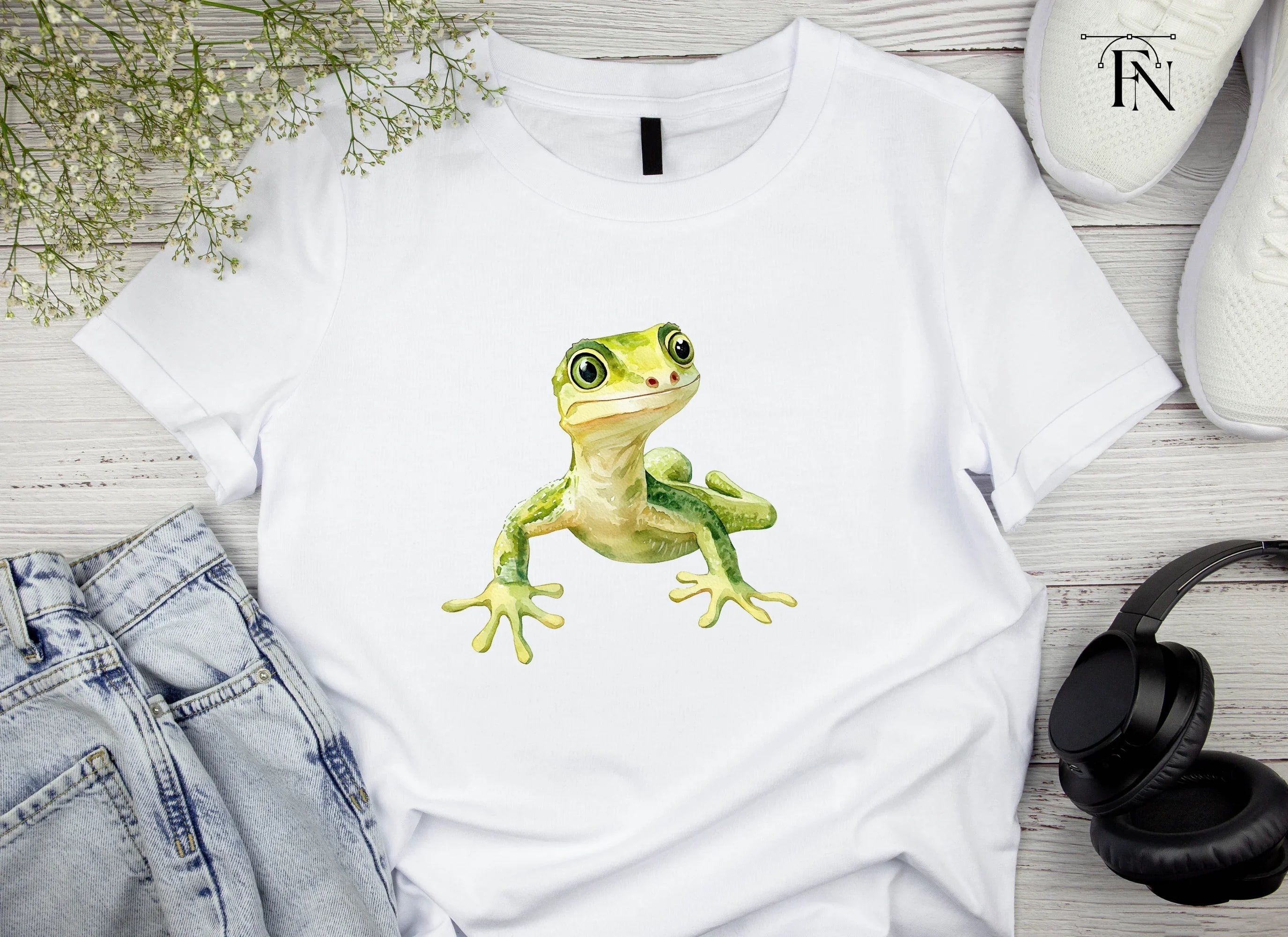 Cute Green Gecko Lizard Clipart Bundle