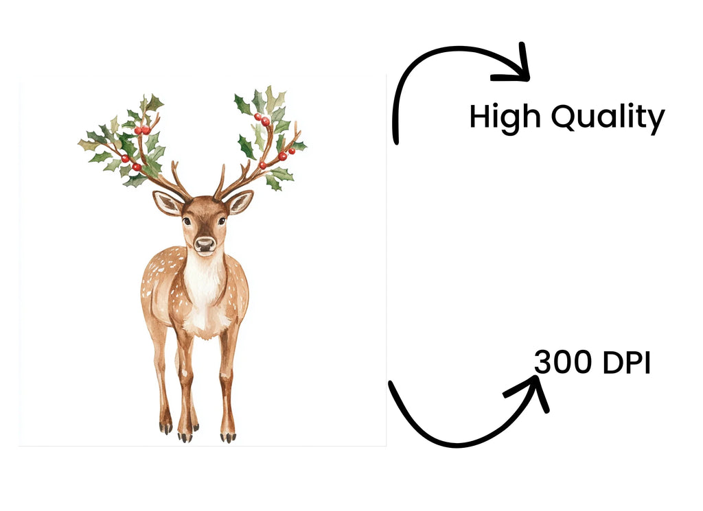 Christmas Holly Deer Clipart Bundle