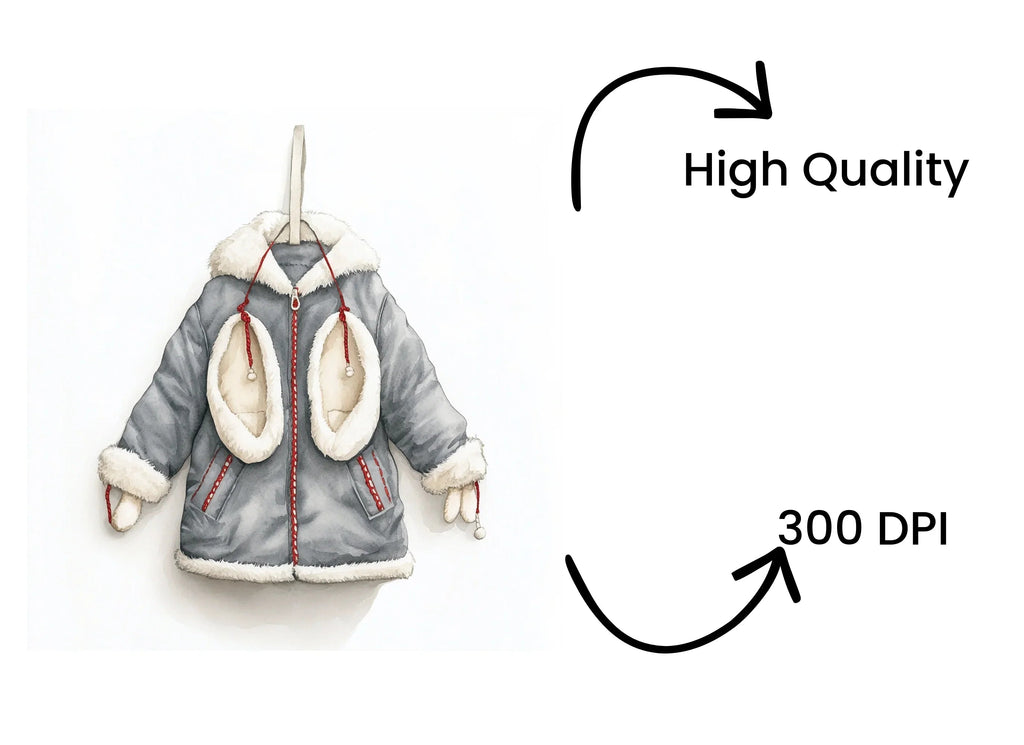 Children's Winter Coat and Mittens Clipart Bundle