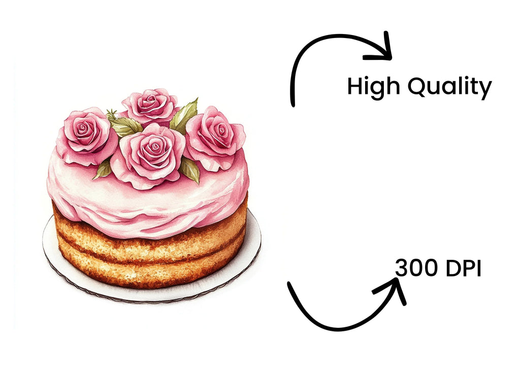 Elegant Pink Rose Cake Clipart Bundle